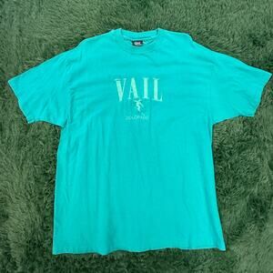 1991 Vail Colorado Ski Themed Green | Teal Large T-Shirt